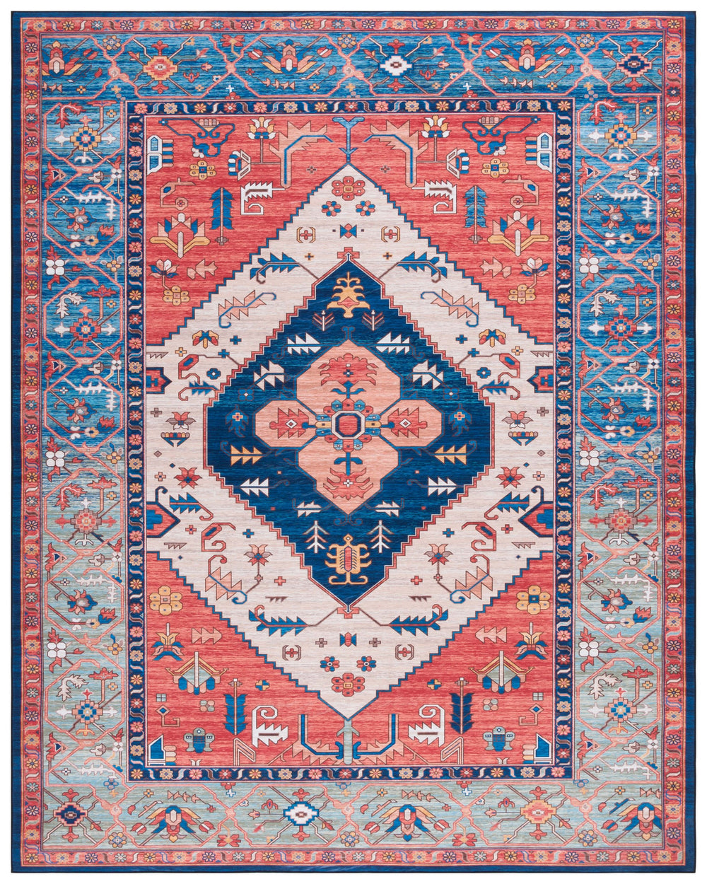 Safavieh Tucson Vintage Persian Area Rug - Timeless Elegance With Slip-resistant & Machine Washable Design Rust ,Blue Polyester Pile Tsn133p-210