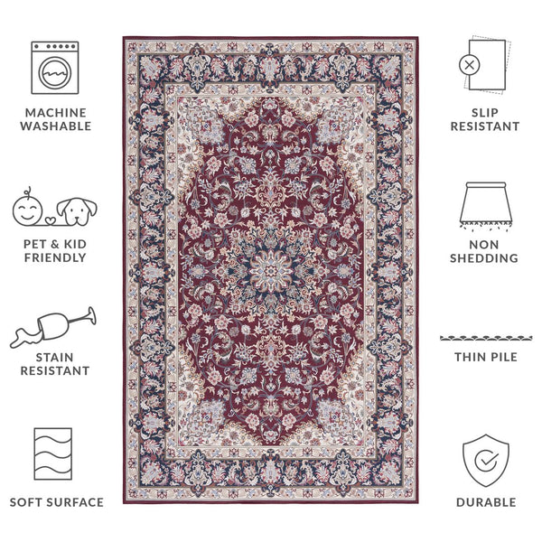 Safavieh Tucson Traditional Style Area Rug - Luxurious Floral Design, Machine Washable & Slip Resistant Comfort Red ,Navy Polyester Pile Tsn135q-212