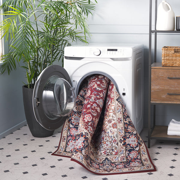 Safavieh Tucson Traditional Style Area Rug - Luxurious Floral Design, Machine Washable & Slip Resistant Comfort Red ,Navy Polyester Pile Tsn135q-212