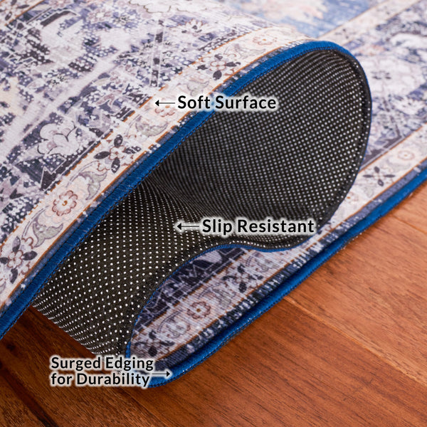 Safavieh Tucson Traditional Runner Rug - Elegant Power-loomed Design, Washable & Slip-resistant For Homes Blue ,Charcoal Polyester Pile Tsn137m-216