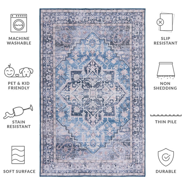 Safavieh Tucson Traditional Runner Rug - Elegant Power-loomed Design, Washable & Slip-resistant For Homes Blue ,Charcoal Polyester Pile Tsn137m-216
