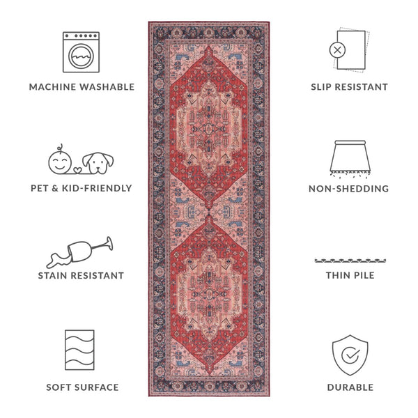 Safavieh Tucson Elegant Traditional Style Machine Washable Rug - Slip Resistant For Safe And Easy Care Red ,Navy Polyester Tsn139q-24