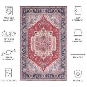 Safavieh Tucson Elegant Traditional Style Machine Washable Rug - Slip Resistant For Safe And Easy Care Red ,Navy Polyester Tsn139q-24