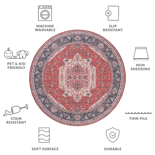 Safavieh Tucson Elegant Traditional Style Machine Washable Rug - Slip Resistant For Safe And Easy Care Red ,Navy Polyester Tsn139q-24