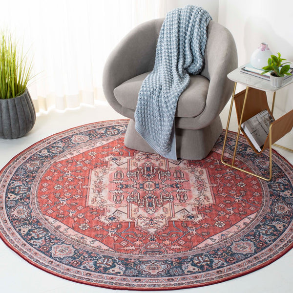 Safavieh Tucson Elegant Traditional Style Machine Washable Rug - Slip Resistant For Safe And Easy Care Red ,Navy Polyester Tsn139q-24