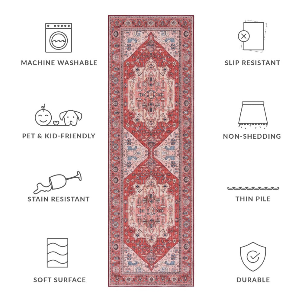 Safavieh Tucson Elegant Traditional Style Machine Washable Rug - Slip Resistant For Safe And Easy Care Red ,Pink Polyester Tsn139r-10