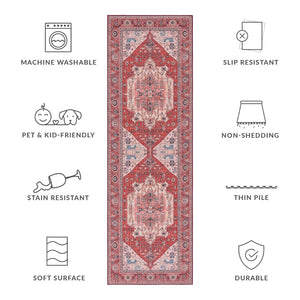 Safavieh Tucson Elegant Traditional Style Machine Washable Rug - Slip Resistant For Safe And Easy Care Red ,Pink Polyester Tsn139r-10
