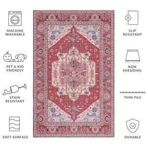 Safavieh Tucson Elegant Traditional Style Machine Washable Rug - Slip Resistant For Safe And Easy Care Red ,Pink Polyester Tsn139r-10