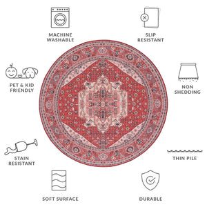 Safavieh Tucson Elegant Traditional Style Machine Washable Rug - Slip Resistant For Safe And Easy Care Red ,Pink Polyester Tsn139r-10