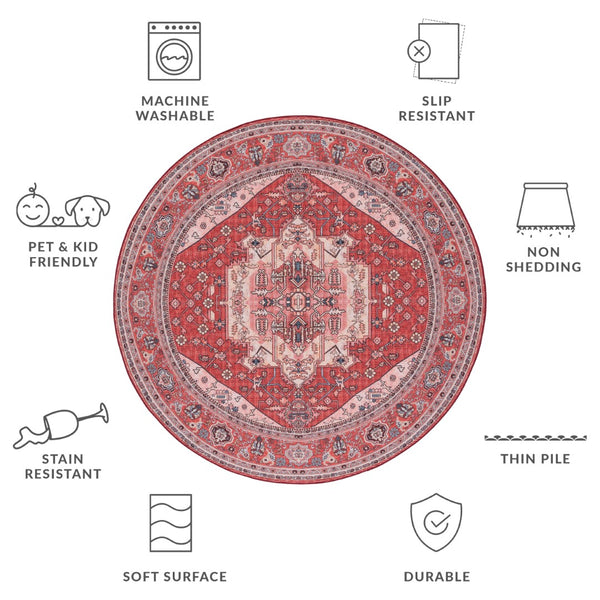 Safavieh Tucson Elegant Traditional Style Machine Washable Rug - Slip Resistant For Safe And Easy Care Red ,Pink Polyester Tsn139r-10