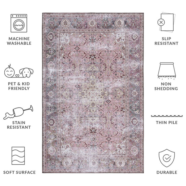 Safavieh Tucson Traditional Machine Washable Rug With Slip-resistant Design For Elegant Home Décor Pink ,Beige Polyester Pile Tsn144u-26