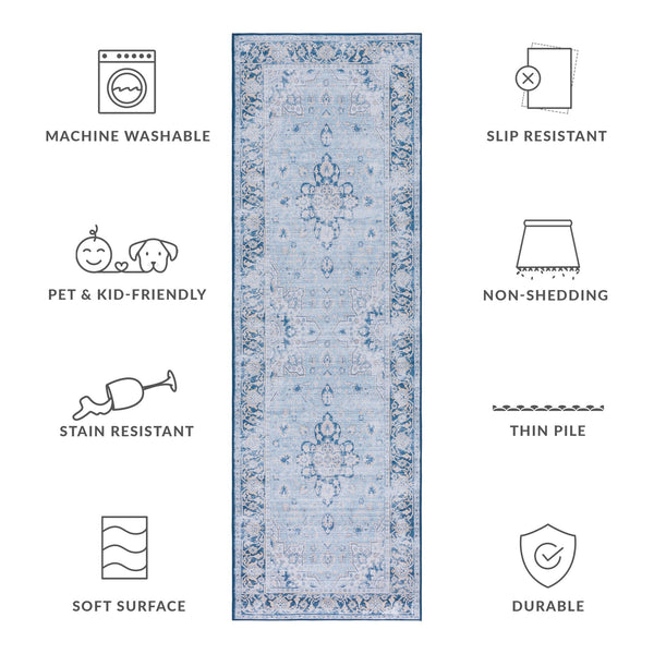 Safavieh Tucson Exquisite Traditional Rug - Timeless Elegance, Machine Washable, Durable & Slip Resistant Design Light Blue ,Navy Polyester Pile Tsn147m-4r