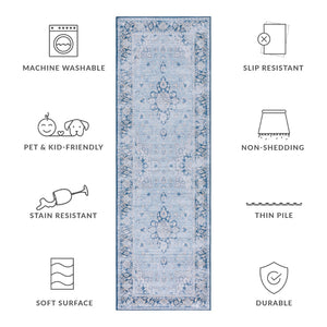 Safavieh Tucson Vibrant Oriental Patterned Rug – Machine Washable, Slip Resistant & Perfect For High Traffic Areas Light Blue ,Navy Polyester Tsn147m-212