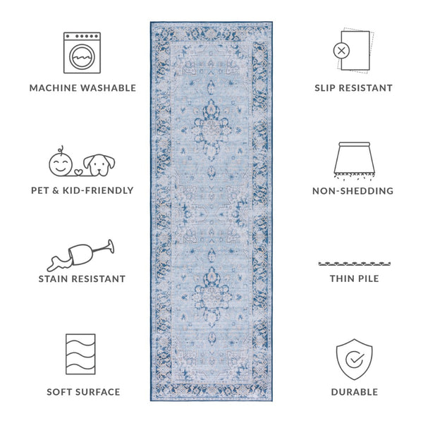 Safavieh Tucson Vibrant Oriental Patterned Rug – Machine Washable, Slip Resistant & Perfect For High Traffic Areas Light Blue ,Navy Polyester Tsn147m-212