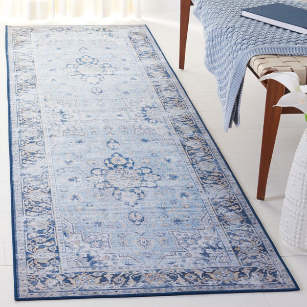Safavieh Tucson Vibrant Oriental Patterned Rug – Machine Washable, Slip Resistant & Perfect For High Traffic Areas Light Blue ,Navy Polyester Tsn147m-212