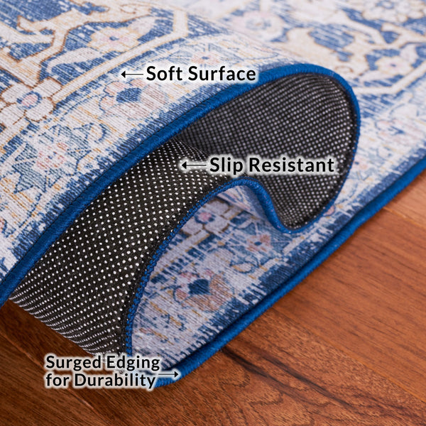 Safavieh Tucson Exquisite Traditional Rug - Timeless Elegance, Machine Washable, Durable & Slip Resistant Design Light Blue ,Navy Polyester Pile Tsn147m-4r