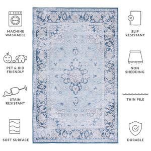 Safavieh Tucson Exquisite Traditional Rug - Timeless Elegance, Machine Washable, Durable & Slip Resistant Design Light Blue ,Navy Polyester Pile Tsn147m-4r