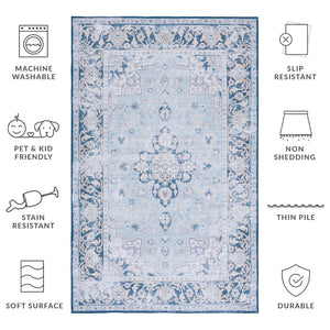 Safavieh Tucson Vibrant Oriental Patterned Rug – Machine Washable, Slip Resistant & Perfect For High Traffic Areas Light Blue ,Navy Polyester Tsn147m-212
