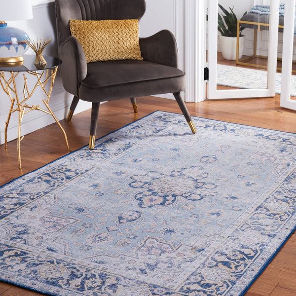 Safavieh Tucson Exquisite Traditional Rug - Timeless Elegance, Machine Washable, Durable & Slip Resistant Design Light Blue ,Navy Polyester Pile Tsn147m-4r