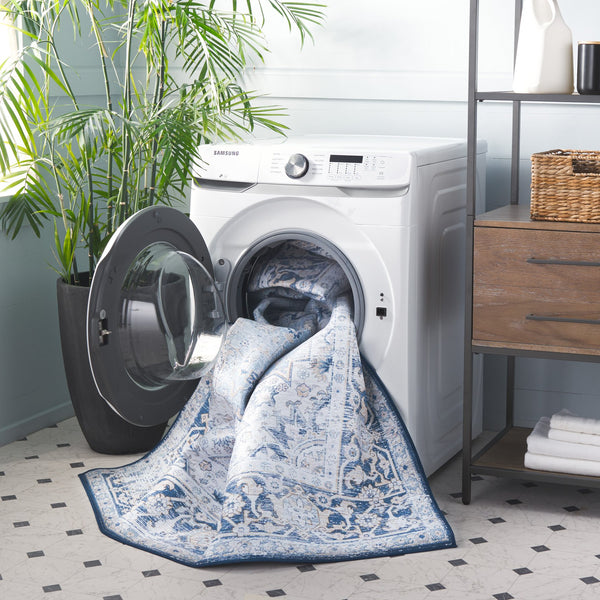 Safavieh Tucson Exquisite Traditional Rug - Timeless Elegance, Machine Washable, Durable & Slip Resistant Design Light Blue ,Navy Polyester Pile Tsn147m-4r