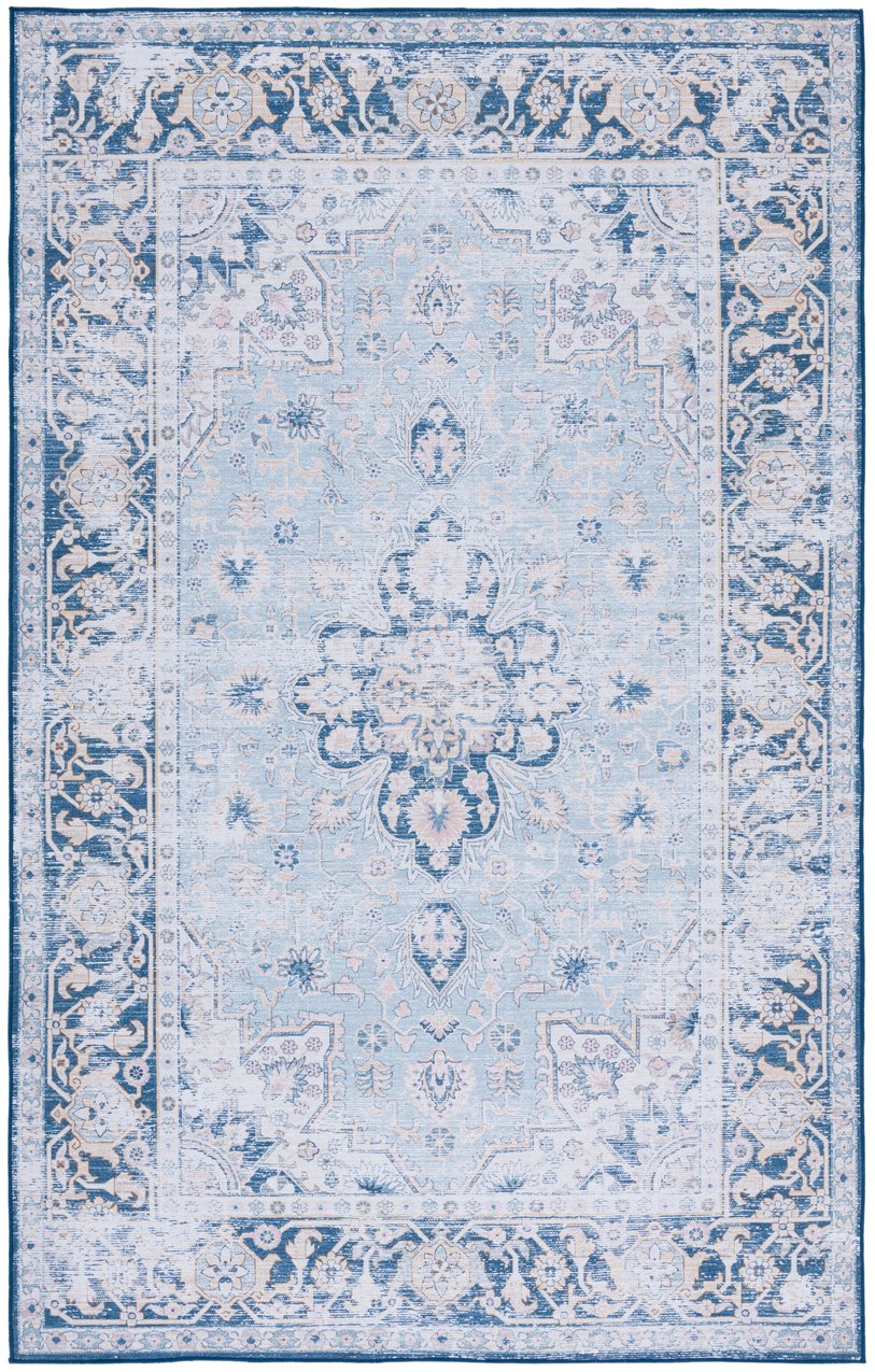 Safavieh Tucson Exquisite Traditional Rug - Timeless Elegance, Machine Washable, Durable & Slip Resistant Design Light Blue ,Navy Polyester Pile Tsn147m-4r