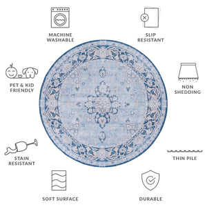 Safavieh Tucson Exquisite Traditional Rug - Timeless Elegance, Machine Washable, Durable & Slip Resistant Design Light Blue ,Navy Polyester Pile Tsn147m-4r