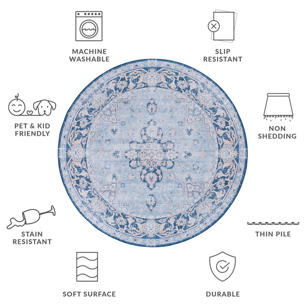 Safavieh Tucson Exquisite Traditional Rug - Timeless Elegance, Machine Washable, Durable & Slip Resistant Design Light Blue ,Navy Polyester Pile Tsn147m-4r
