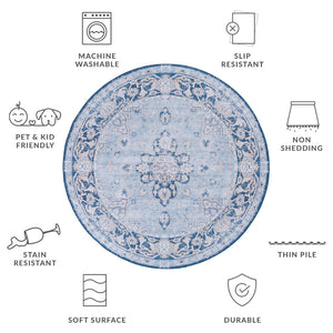 Safavieh Tucson Vibrant Oriental Patterned Rug – Machine Washable, Slip Resistant & Perfect For High Traffic Areas Light Blue ,Navy Polyester Tsn147m-212
