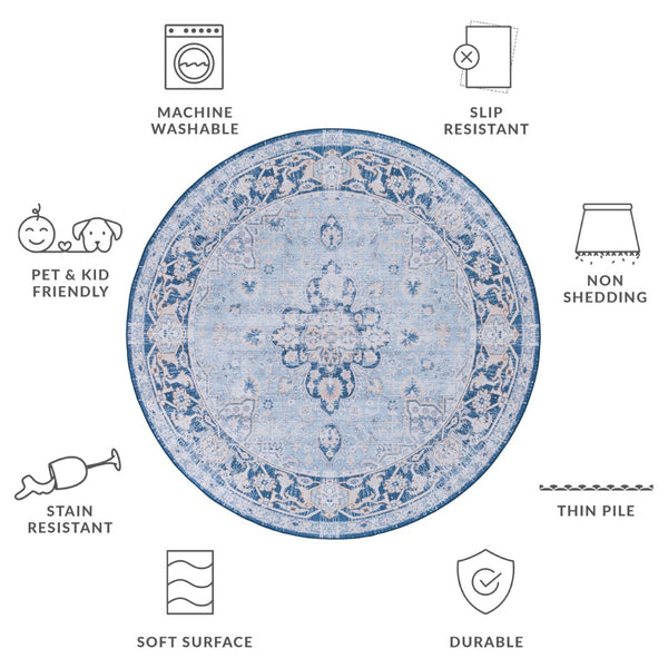 Safavieh Tucson Vibrant Oriental Patterned Rug – Machine Washable, Slip Resistant & Perfect For High Traffic Areas Light Blue ,Navy Polyester Tsn147m-212