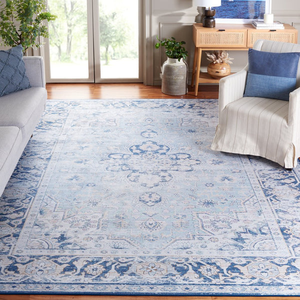 Safavieh Tucson Exquisite Traditional Rug - Timeless Elegance, Machine Washable, Durable & Slip Resistant Design Light Blue ,Navy Polyester Pile Tsn147m-4r