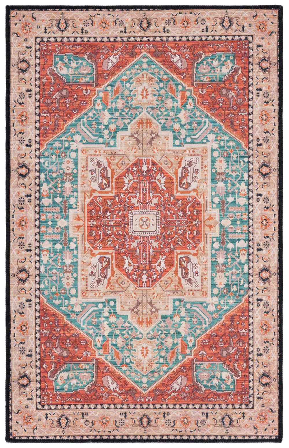 Safavieh Tucson Vintage Persian Area Rug - Machine Washable, Slip Resistant, And Perfect For Any Space Aqua ,Rust Polyester Pile Tsn150j-10