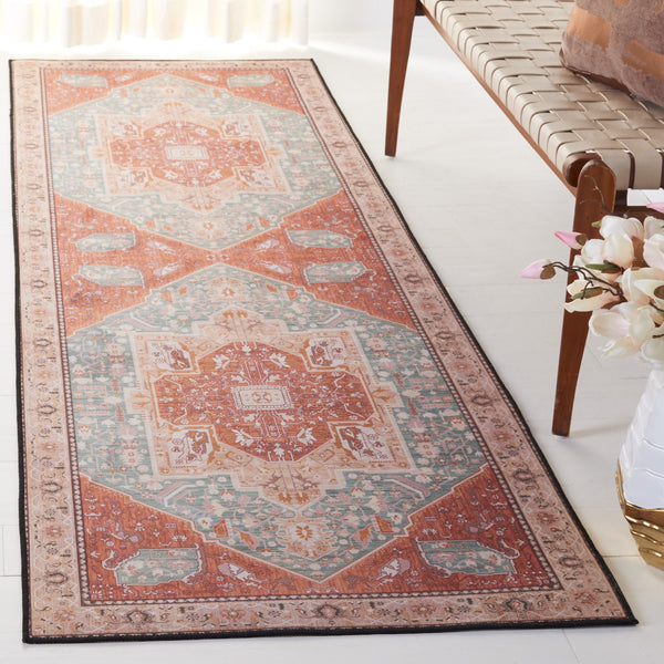Safavieh Tucson Vintage Persian Area Rug - Machine Washable, Slip Resistant, And Perfect For Any Space Aqua ,Rust Polyester Pile Tsn150j-10
