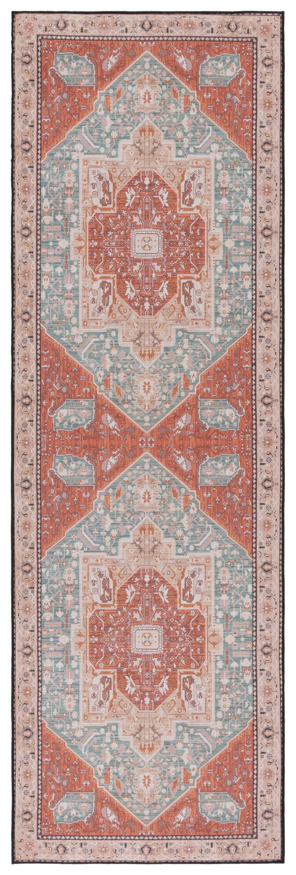 Safavieh Tucson Vintage Persian Area Rug - Machine Washable, Slip Resistant, And Perfect For Any Space Aqua ,Rust Polyester Pile Tsn150j-10