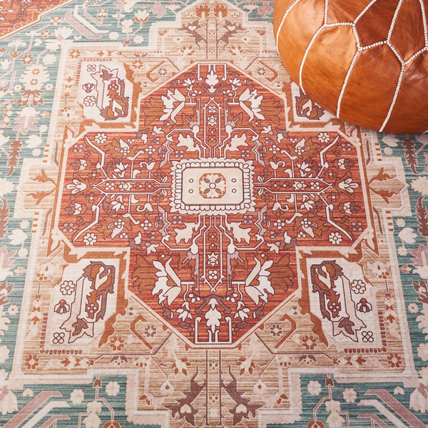 Safavieh Tucson Vintage Persian Area Rug - Machine Washable, Slip Resistant, And Perfect For Any Space Aqua ,Rust Polyester Pile Tsn150j-10
