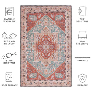 Safavieh Tucson Vintage Persian Area Rug - Machine Washable, Slip Resistant, And Perfect For Any Space Aqua ,Rust Polyester Pile Tsn150j-10