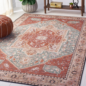 Safavieh Tucson Vintage Persian Area Rug - Machine Washable, Slip Resistant, And Perfect For Any Space Aqua ,Rust Polyester Pile Tsn150j-10