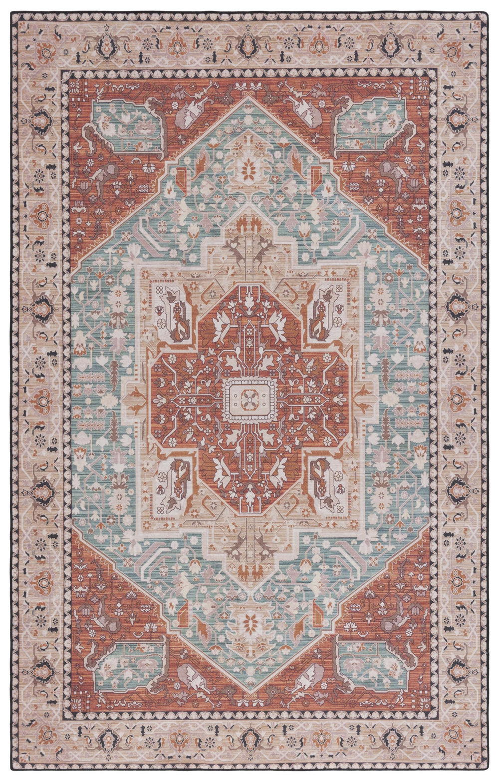 Safavieh Tucson Vintage Persian Area Rug - Machine Washable, Slip Resistant, And Perfect For Any Space Aqua ,Rust Polyester Pile Tsn150j-10