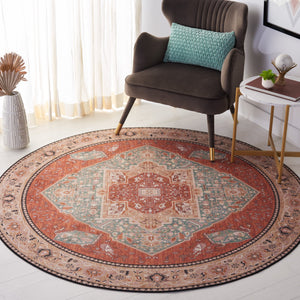 Safavieh Tucson Vintage Persian Area Rug - Machine Washable, Slip Resistant, And Perfect For Any Space Aqua ,Rust Polyester Pile Tsn150j-10