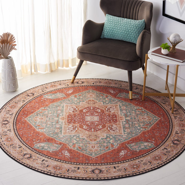 Safavieh Tucson Vintage Persian Area Rug - Machine Washable, Slip Resistant, And Perfect For Any Space Aqua ,Rust Polyester Pile Tsn150j-10