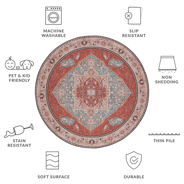 Safavieh Tucson Vintage Persian Area Rug - Machine Washable, Slip Resistant, And Perfect For Any Space Aqua ,Rust Polyester Pile Tsn150j-10