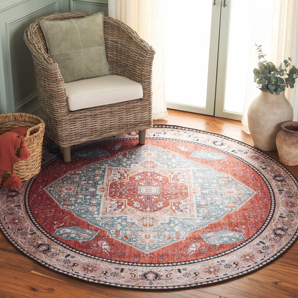 Safavieh Tucson Vintage Persian Area Rug - Machine Washable, Slip Resistant, And Perfect For Any Space Aqua ,Rust Polyester Pile Tsn150j-10