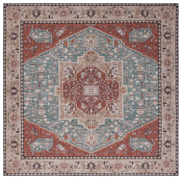 Safavieh Tucson Vintage Persian Area Rug - Machine Washable, Slip Resistant, And Perfect For Any Space Aqua ,Rust Polyester Pile Tsn150j-10