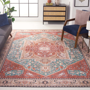 Safavieh Tucson Vintage Persian Area Rug - Machine Washable, Slip Resistant, And Perfect For Any Space Aqua ,Rust Polyester Pile Tsn150j-10