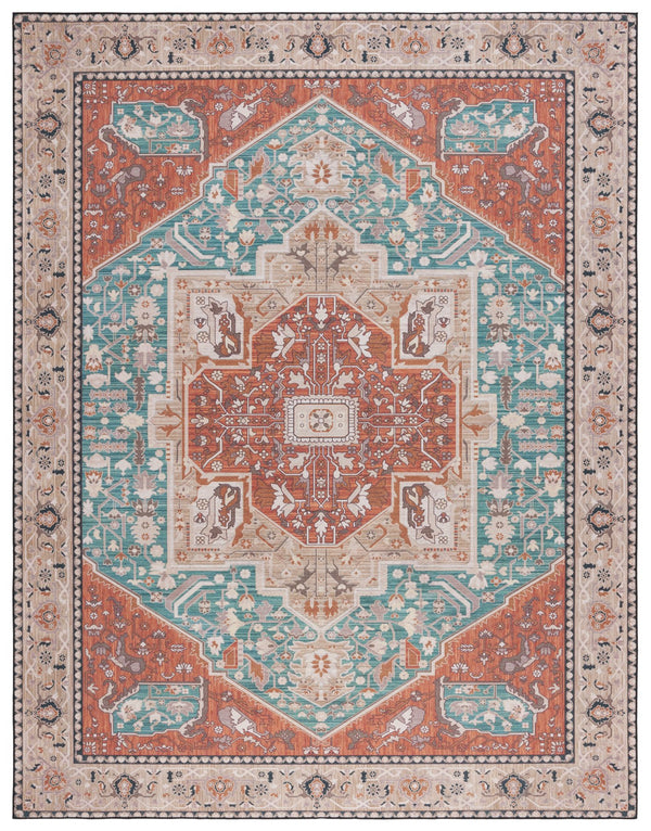 Safavieh Tucson Vintage Persian Area Rug - Machine Washable, Slip Resistant, And Perfect For Any Space Aqua ,Rust Polyester Pile Tsn150j-10