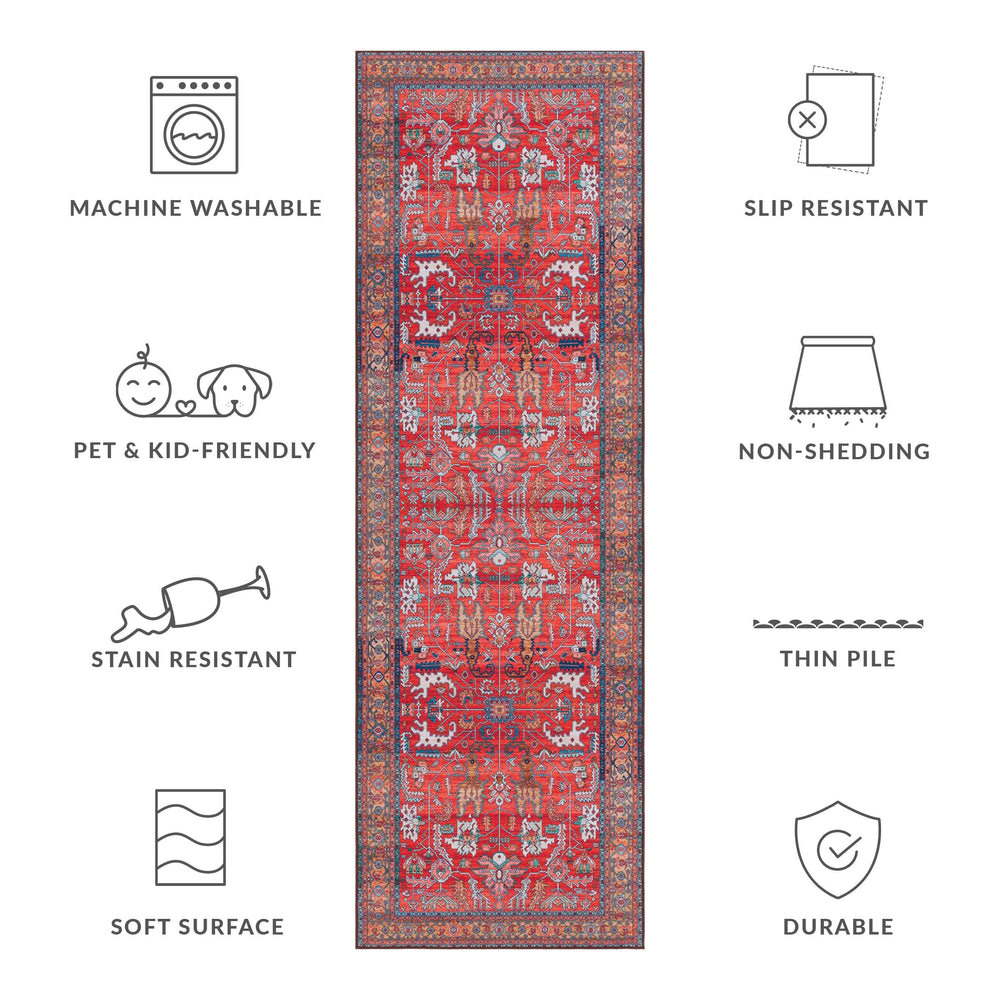 Safavieh Tucson Round Oriental-Inspired Area Rug In Rust & Navy — Machine Washable, Low-Profile, Slip-Resistant 4'-0" x 4'-0" TSN152P-4R