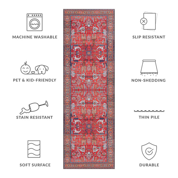 Safavieh Tucson Rustic Rust & Navy Square Rug — Machine Washable, Slip-Resistant Polyester Pile For Home Elegance 4'-0" x 4'-0" TSN152P-4SQ