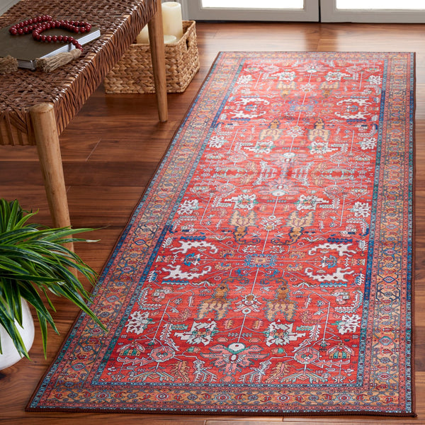 Safavieh Tucson Rustic Rust & Navy Square Rug — Machine Washable, Slip-Resistant Polyester Pile For Home Elegance 4'-0" x 4'-0" TSN152P-4SQ