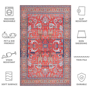 Safavieh Tucson Round Oriental-Inspired Area Rug In Rust & Navy — Machine Washable, Low-Profile, Slip-Resistant 4'-0" x 4'-0" TSN152P-4R