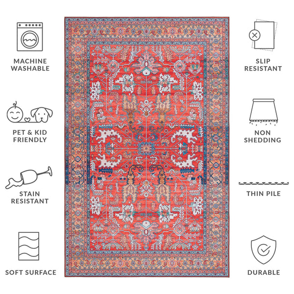Safavieh Tucson Rustic Rust & Navy Square Rug — Machine Washable, Slip-Resistant Polyester Pile For Home Elegance 4'-0" x 4'-0" TSN152P-4SQ
