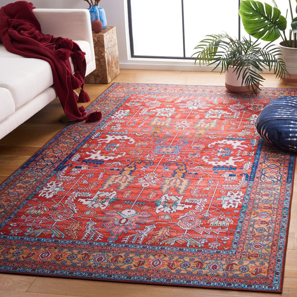 Safavieh Tucson Rustic Rust & Navy Square Rug — Machine Washable, Slip-Resistant Polyester Pile For Home Elegance 4'-0" x 4'-0" TSN152P-4SQ